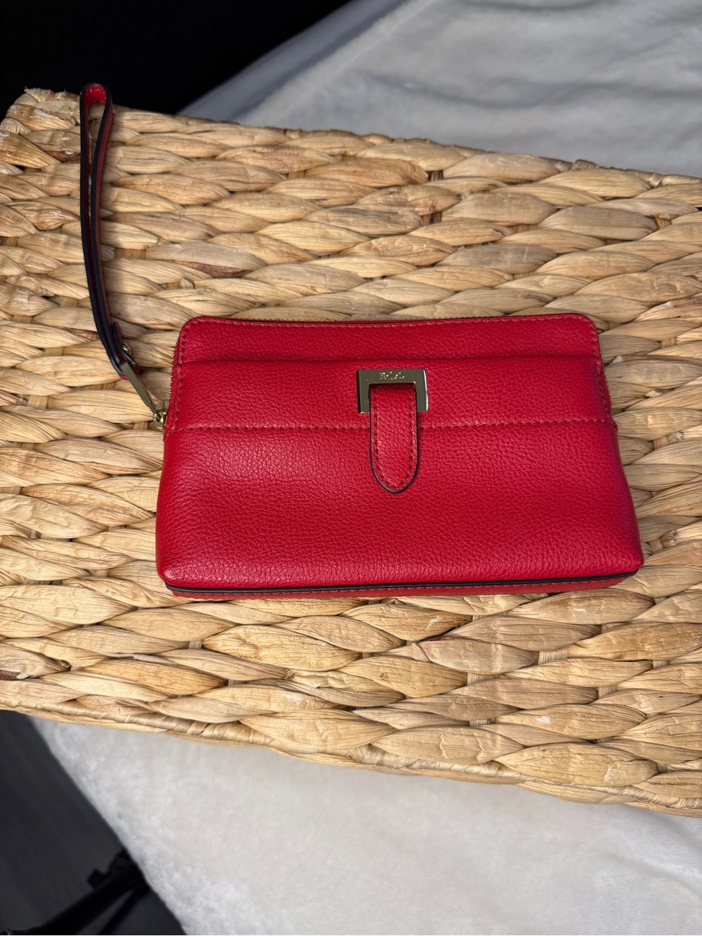 Lauren Ralph Lauren Red Pebbled Leather Wristlet – Gold RLL Hardware